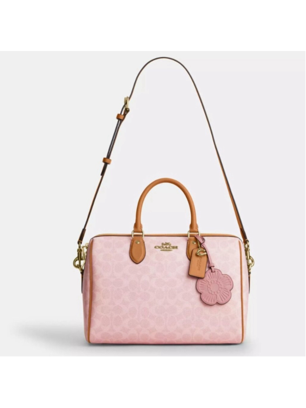NEW Authentic Coach Large Rowan Satchel In Pink Signature Canvas With Charms NWT - Picture 8 of 12